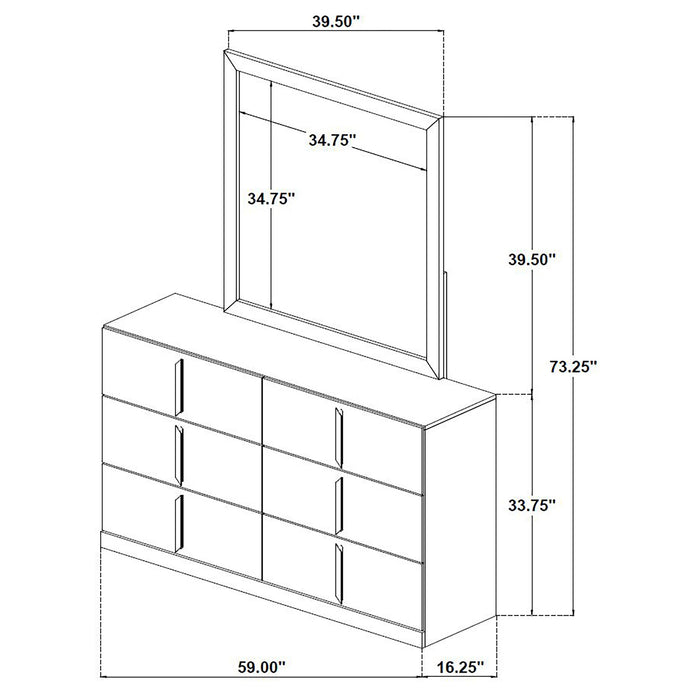 Ines 6-drawer Bedroom Dresser with Mirror White High Gloss