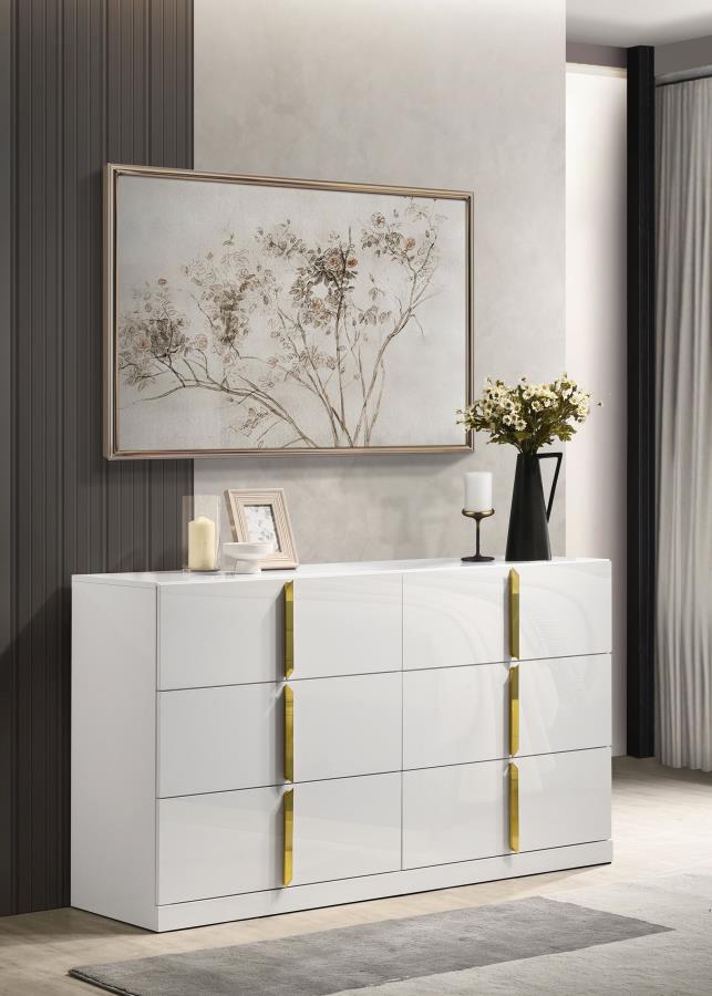 Cómoda de dormitorio Ines de 6 cajones, color blanco brillo