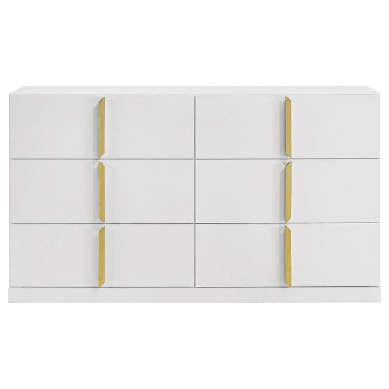 Cómoda de dormitorio Ines de 6 cajones, color blanco brillo
