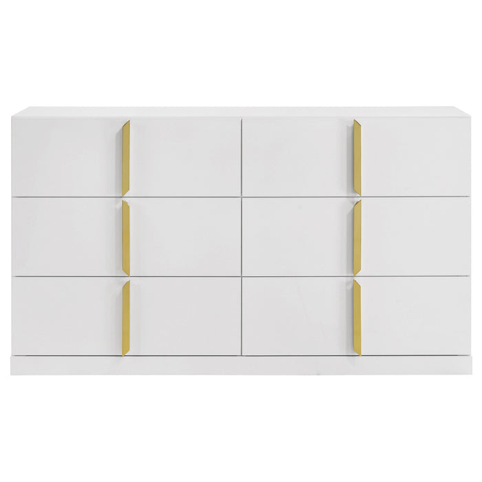 Ines 6-drawer Bedroom Dresser Cabinet White High Gloss