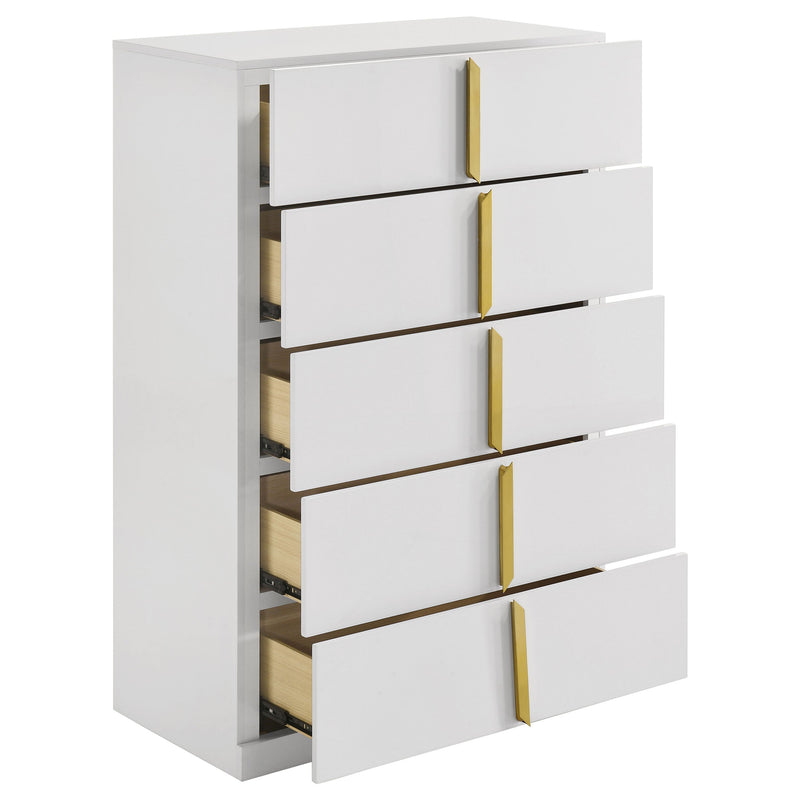 Ines 5-drawer Bedroom Chest of Drawers White High Gloss