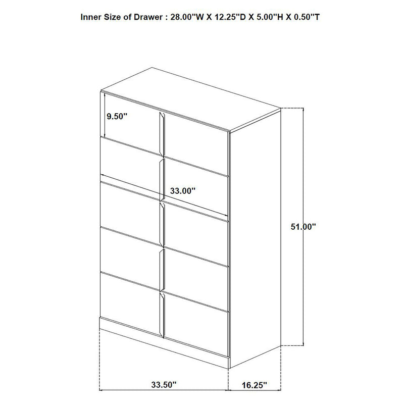 Ines 5-drawer Bedroom Chest of Drawers White High Gloss