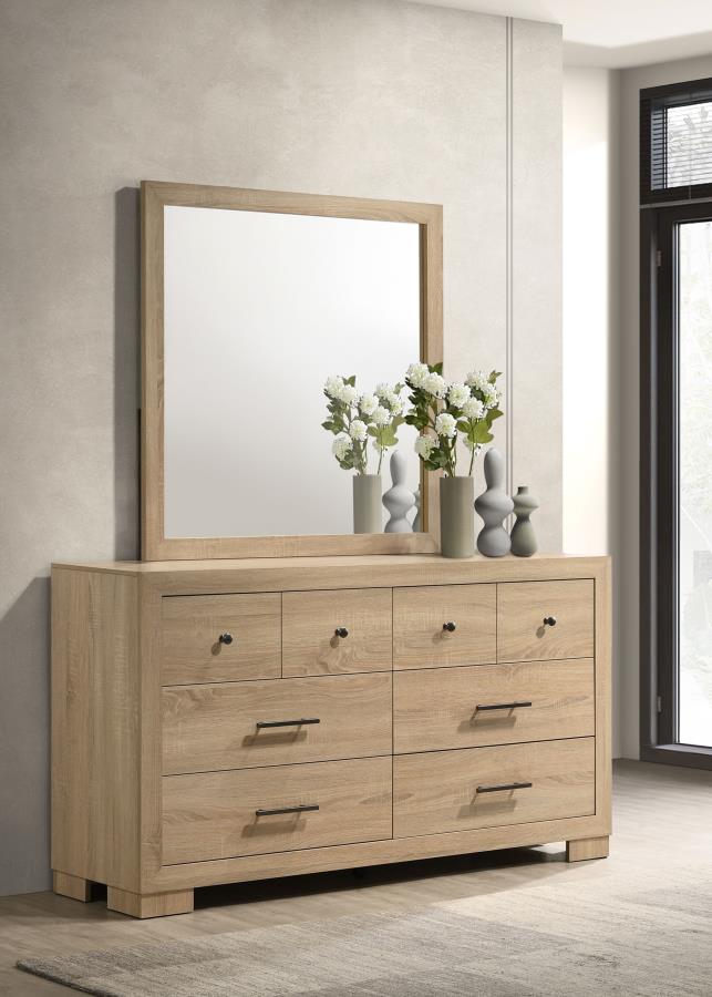Cómoda de dormitorio Arielle de 6 cajones con espejo, roble claro