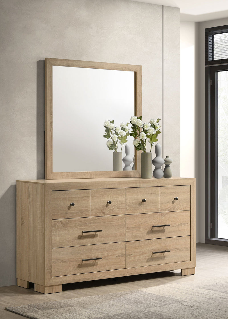 Cómoda de dormitorio Arielle de 6 cajones con espejo, roble claro