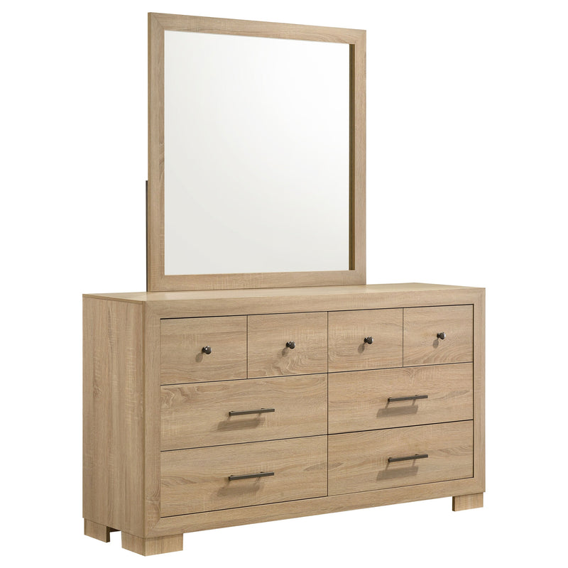 Cómoda de dormitorio Arielle de 6 cajones con espejo, roble claro