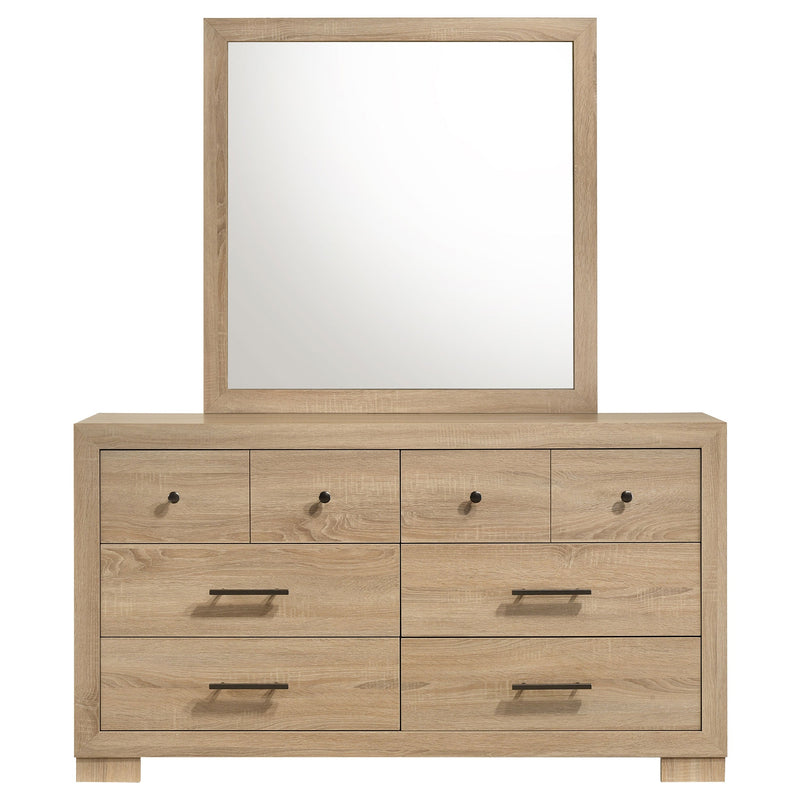 Cómoda de dormitorio Arielle de 6 cajones con espejo, roble claro