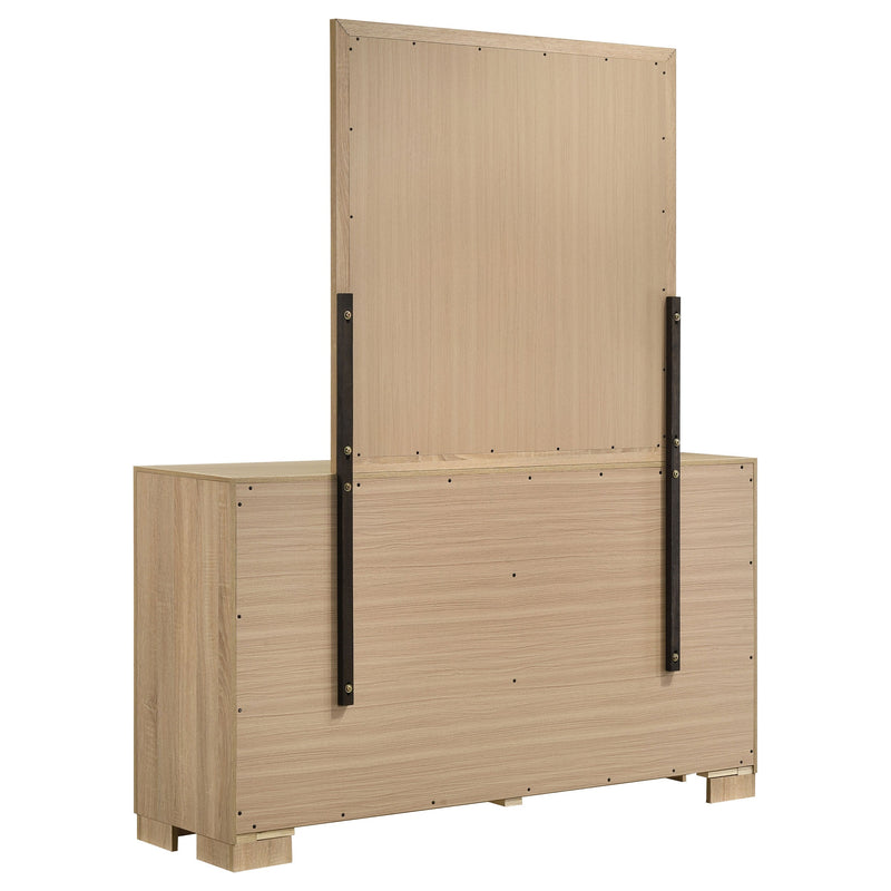 Cómoda de dormitorio Arielle de 6 cajones con espejo, roble claro