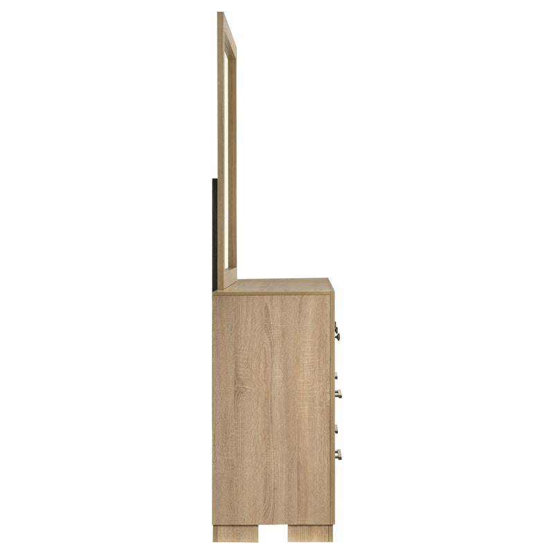 Cómoda de dormitorio Arielle de 6 cajones con espejo, roble claro