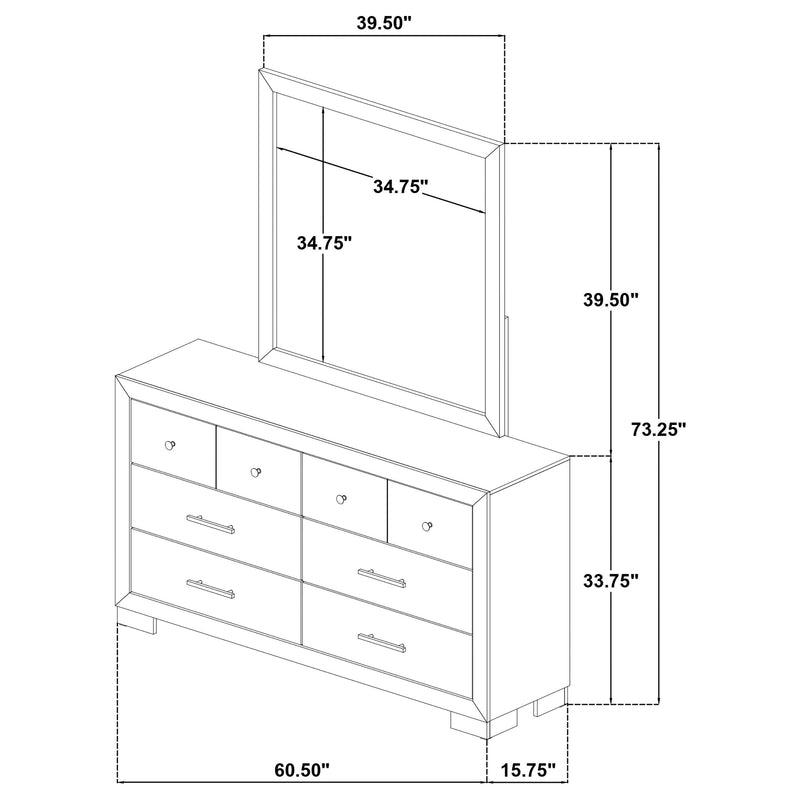 Cómoda de dormitorio Arielle de 6 cajones con espejo, roble claro