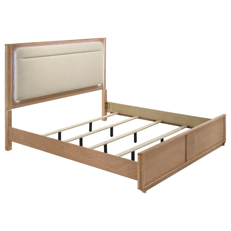 Cama con cabecero y piecero Leanne en blanco roto y roble claro