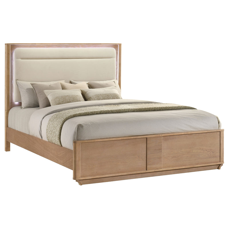 Cama con cabecero y piecero Leanne en blanco roto y roble claro