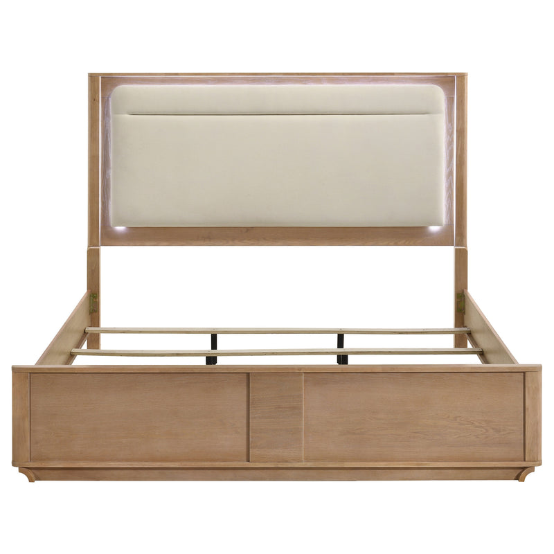 Cama con cabecero y piecero Leanne en blanco roto y roble claro
