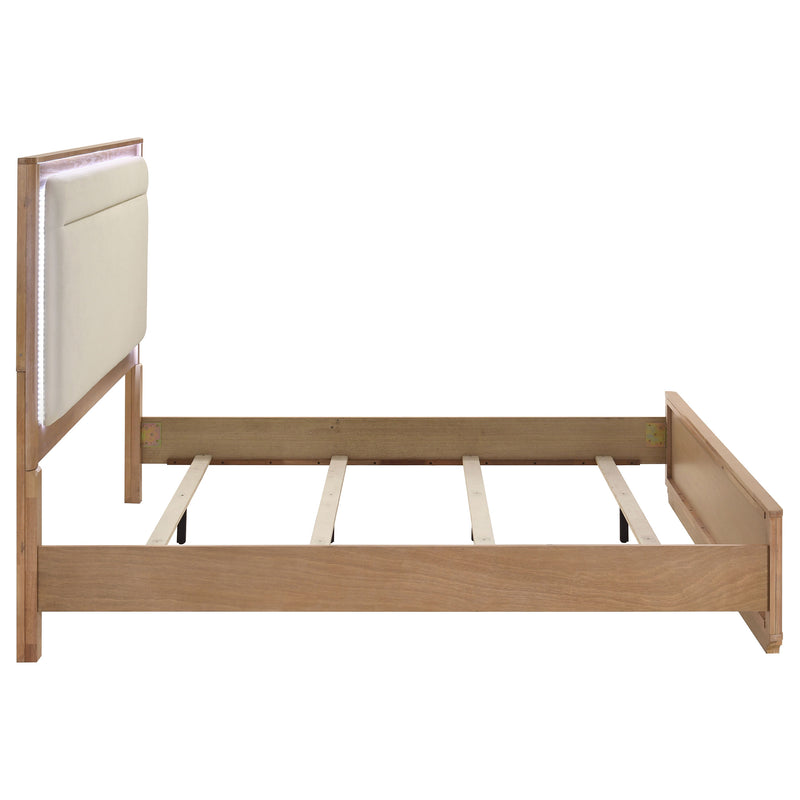 Cama con cabecero y piecero Leanne en blanco roto y roble claro