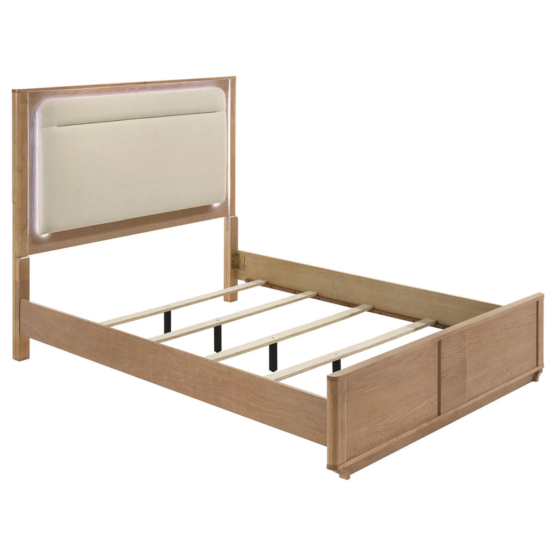 Cama con cabecero y piecero Leanne en blanco roto y roble claro