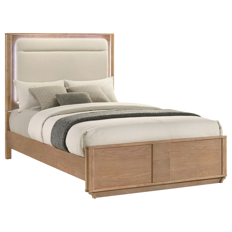 Cama con cabecero y piecero Leanne en blanco roto y roble claro