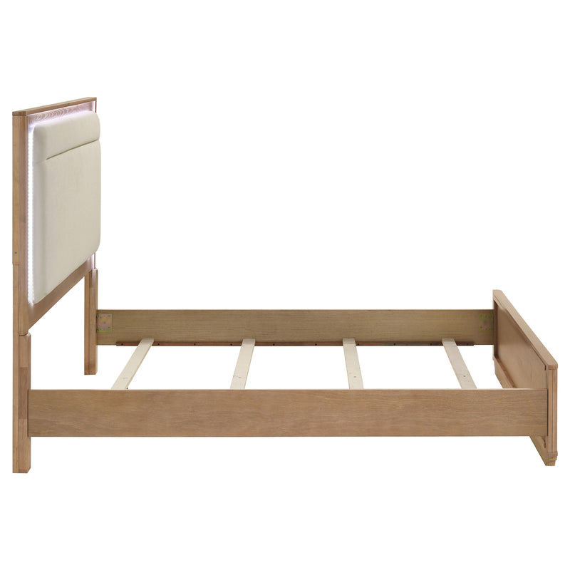 Cama con cabecero y piecero Leanne en blanco roto y roble claro