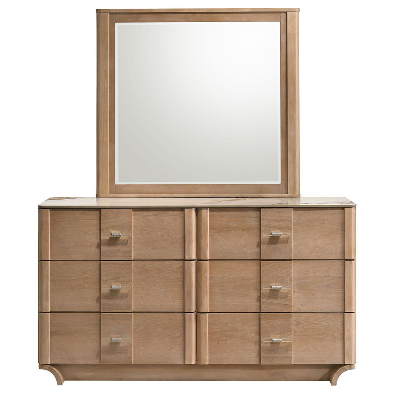Leanne 6-drawer Sinter Stone Top Dresser Cabinet Light Oak