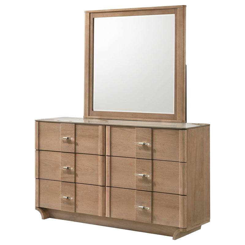 Leanne 6-drawer Sinter Stone Top Dresser Cabinet Light Oak