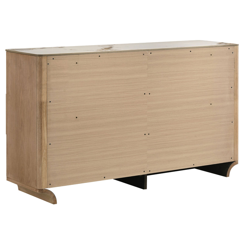 Leanne 6-drawer Sinter Stone Top Dresser Cabinet Light Oak