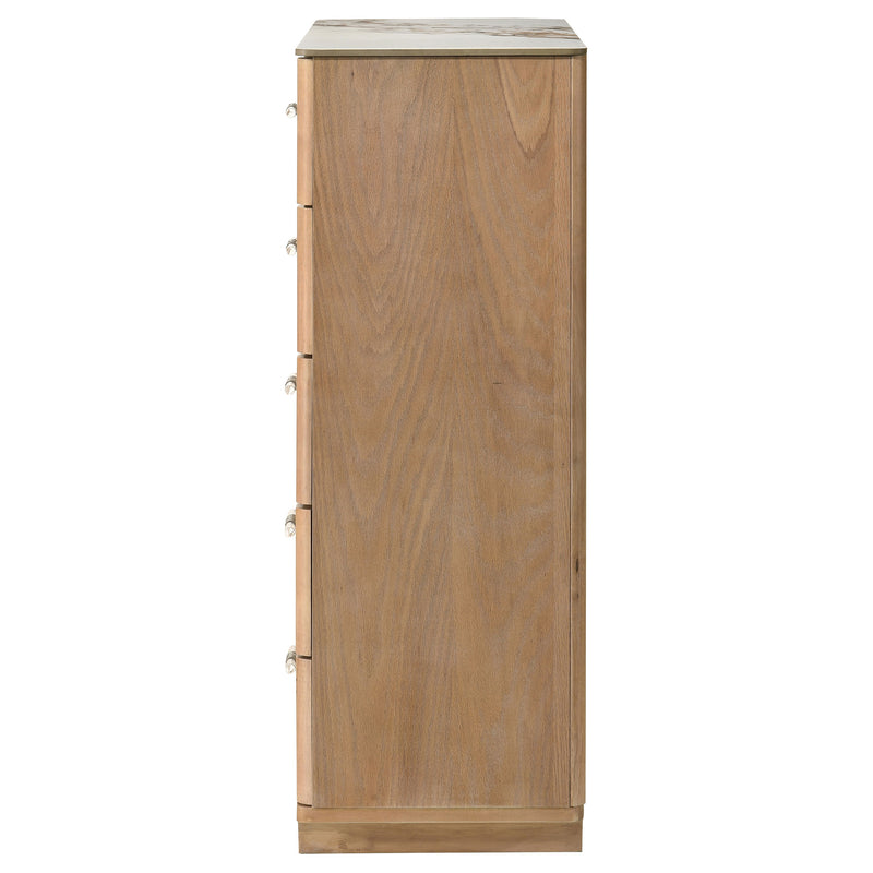 Leanne 5-drawer Sinter Stone Top Chest of Drawers Light Oak