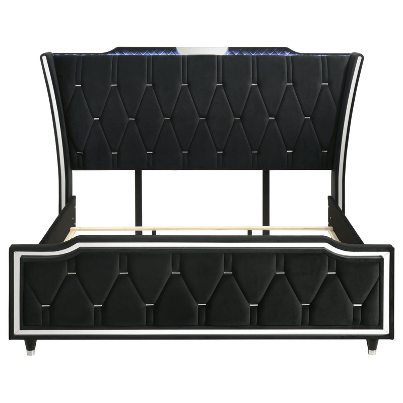 Cama tapizada Lorient LED, marfil y camel