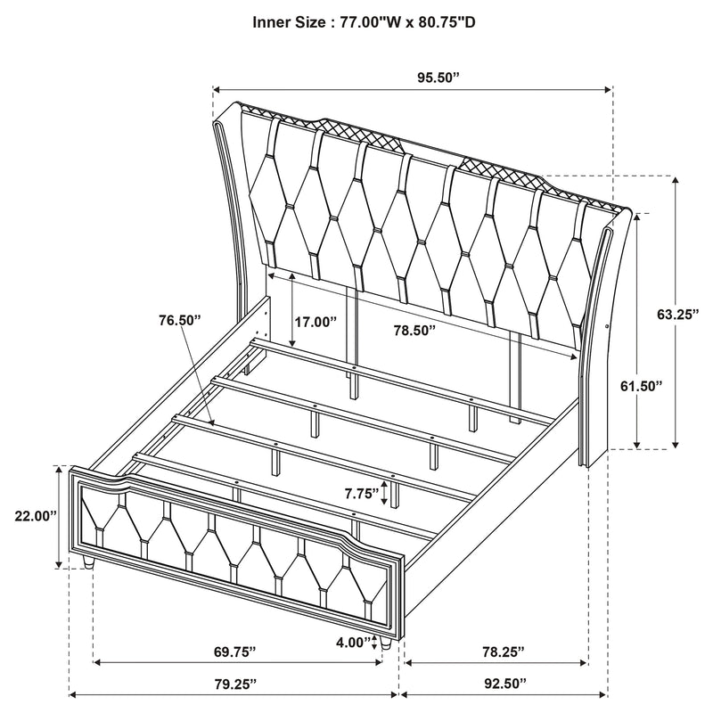Cama tapizada Lorient LED, marfil y camel