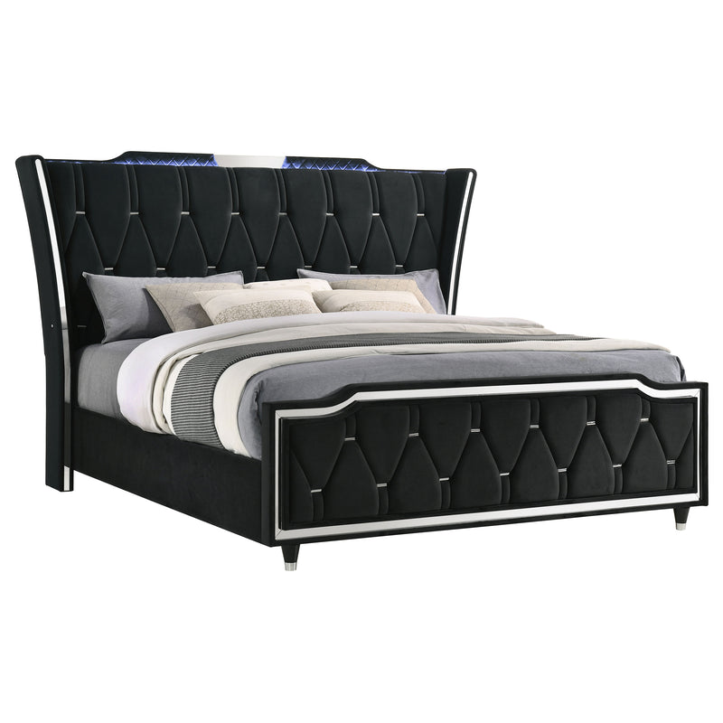Cama tapizada Lorient LED, marfil y camel