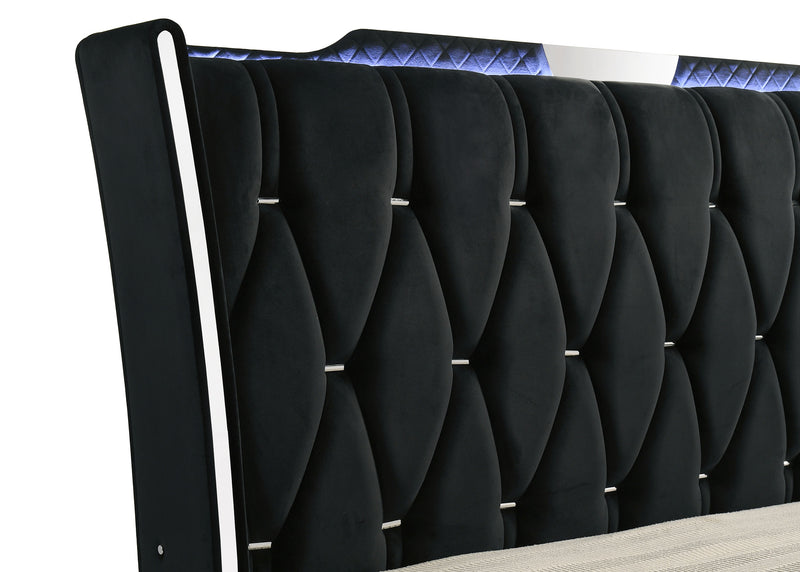 Cama tapizada Lorient LED, marfil y camel