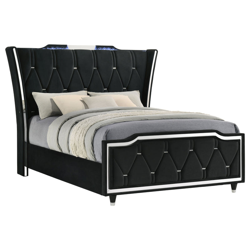 Cama tapizada Lorient LED, marfil y camel