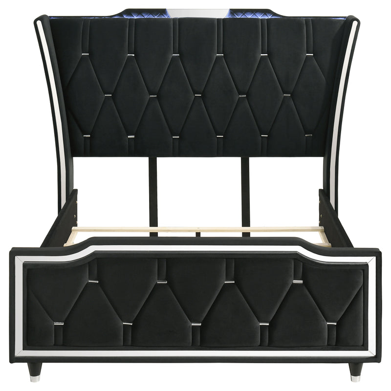 Cama tapizada Lorient LED, marfil y camel