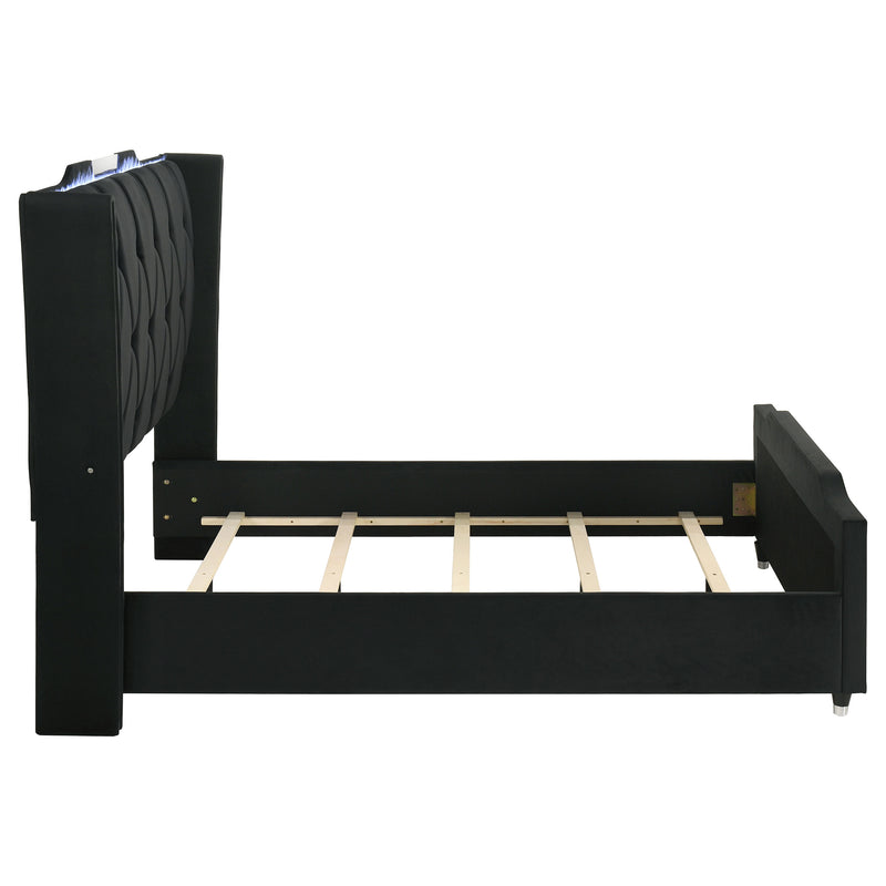Cama tapizada Lorient LED, marfil y camel