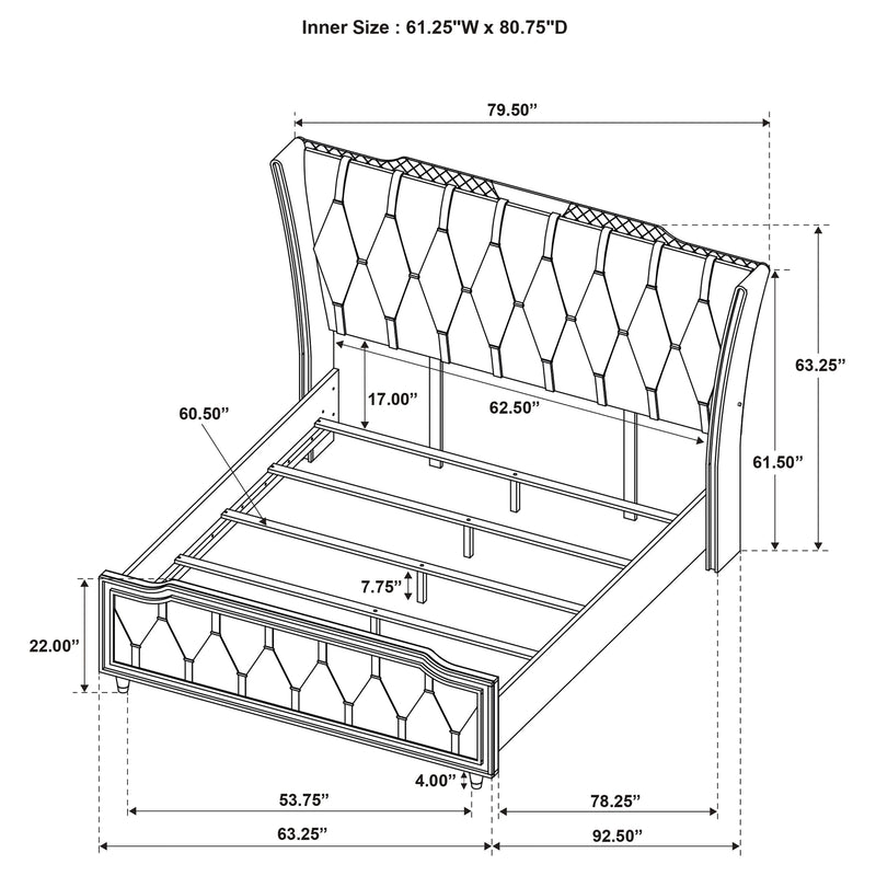 Cama tapizada Lorient LED, marfil y camel