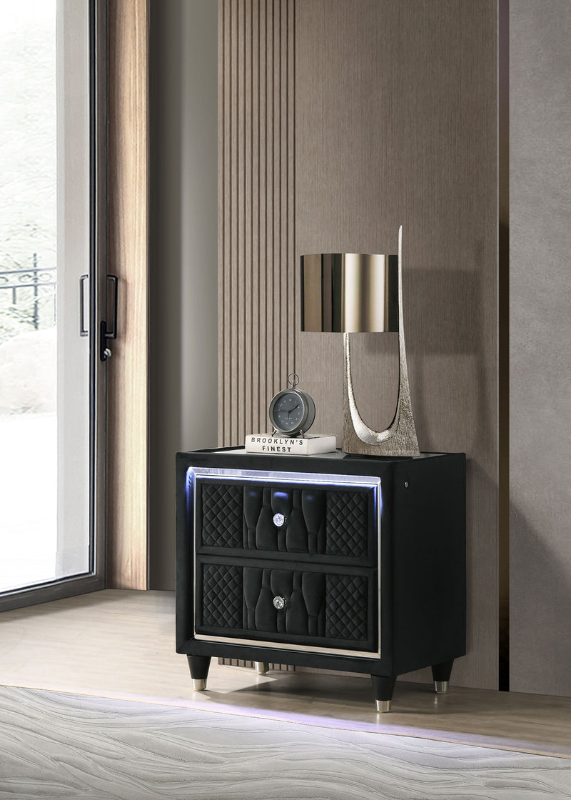 Mesita de noche Lorient con 2 cajones, USB y LED, color negro