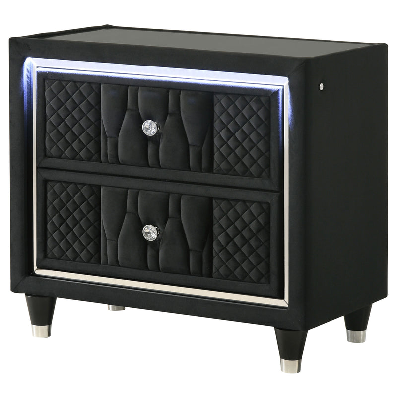 Mesita de noche Lorient con 2 cajones, USB y LED, color negro