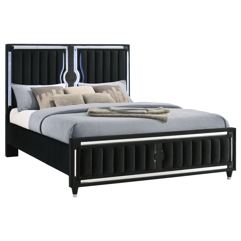 Cama tapizada en terciopelo Ravenne con panel LED, color negro