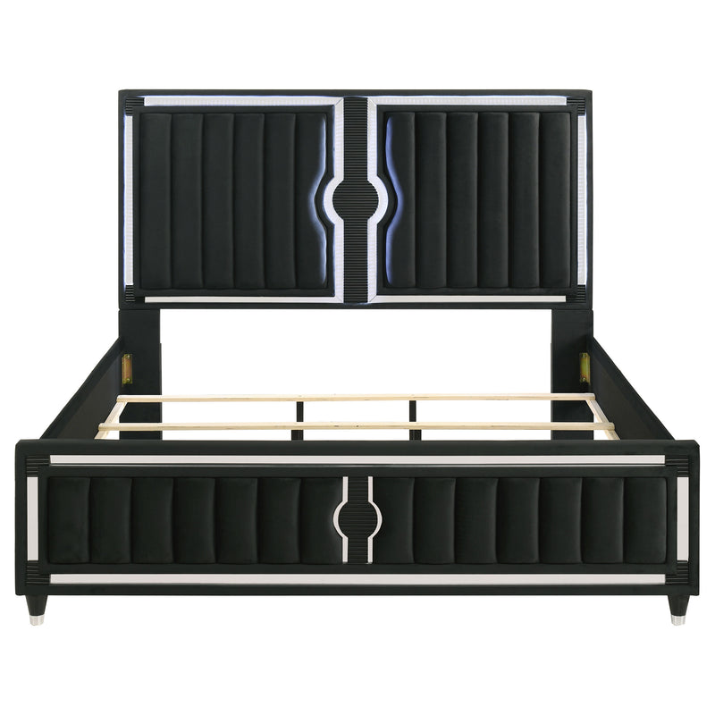 Cama tapizada en terciopelo Ravenne con panel LED, color negro