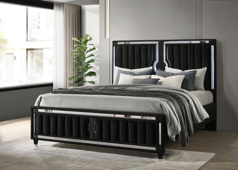 Ravenne Velvet Upholstered LED Panel Bed