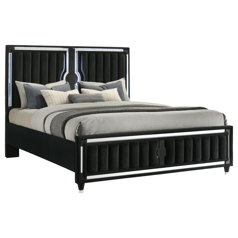 Ravenne Velvet Upholstered LED Panel Bed