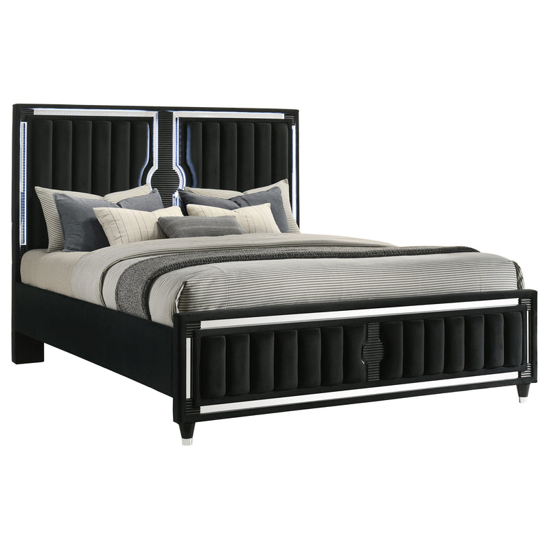 Cama tapizada en terciopelo Ravenne con panel LED, color negro
