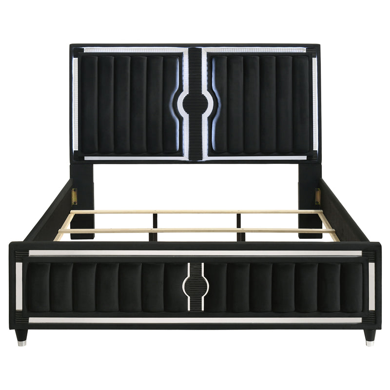 Cama tapizada en terciopelo Ravenne con panel LED, color negro