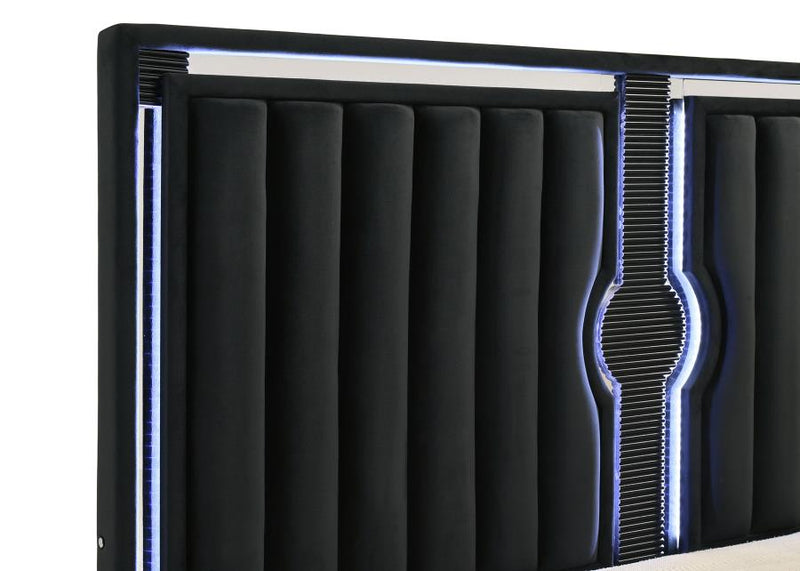 Ravenne Velvet Upholstered LED Panel Bed