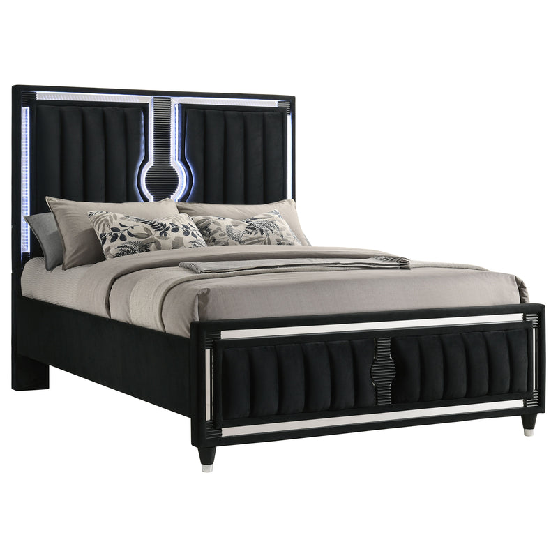 Cama tapizada en terciopelo Ravenne con panel LED, color negro