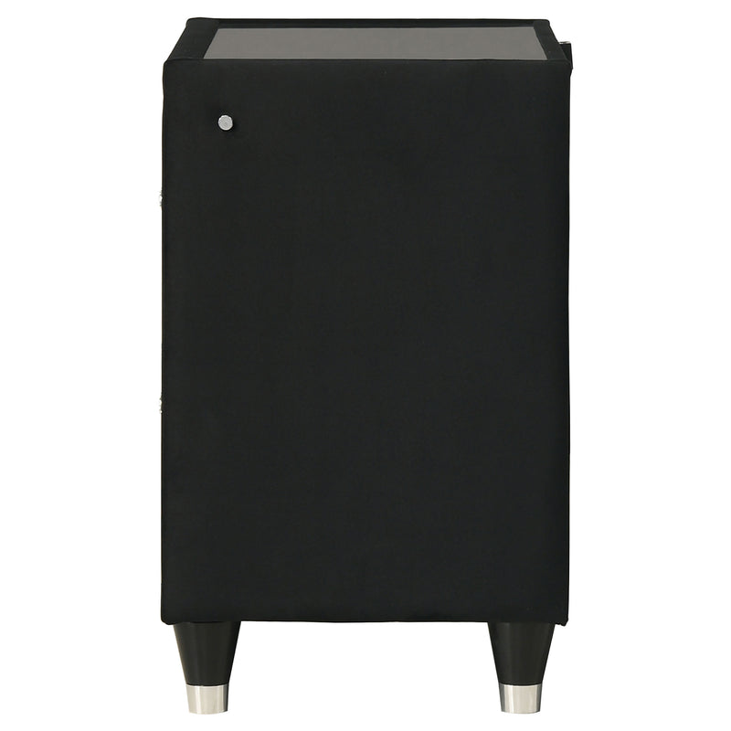 Mesa de noche Ravenne de 2 cajones, tapizada en terciopelo, con LED y USB, color negro