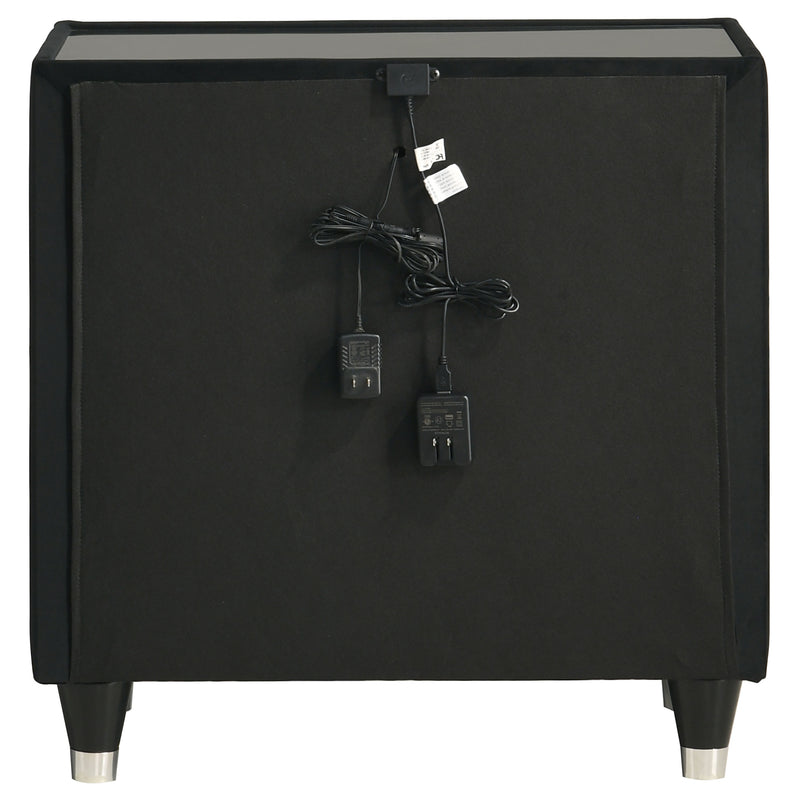 Mesa de noche Ravenne de 2 cajones, tapizada en terciopelo, con LED y USB, color negro