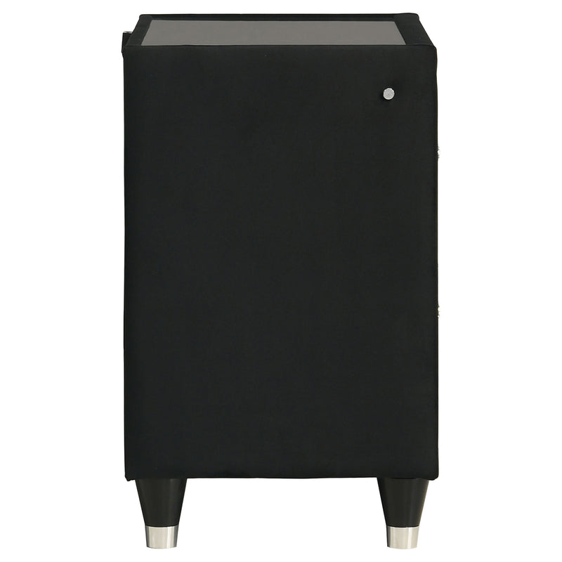 Mesa de noche Ravenne de 2 cajones, tapizada en terciopelo, con LED y USB, color negro