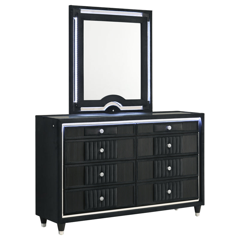Ravenne 8-drawer Velvet Upholstered LED Dresser Cabinet Black
