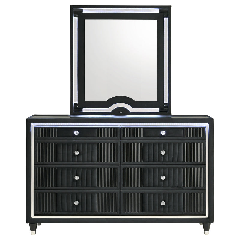 Ravenne 8-drawer Velvet Upholstered LED Dresser Cabinet Black