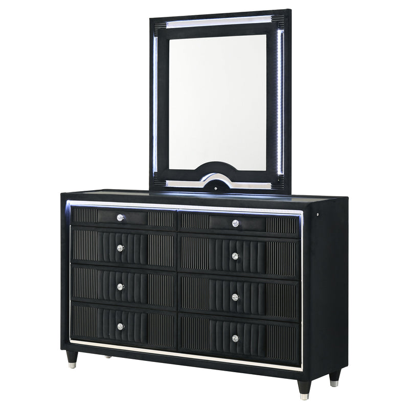 Ravenne 8-drawer Velvet Upholstered LED Dresser Cabinet Black