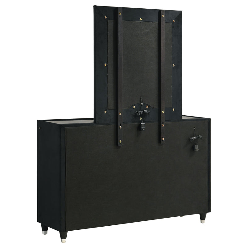 Ravenne 8-drawer Velvet Upholstered LED Dresser Cabinet Black