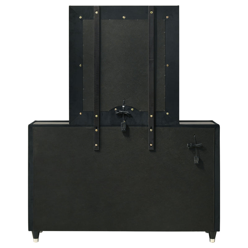 Ravenne 8-drawer Velvet Upholstered LED Dresser Cabinet Black